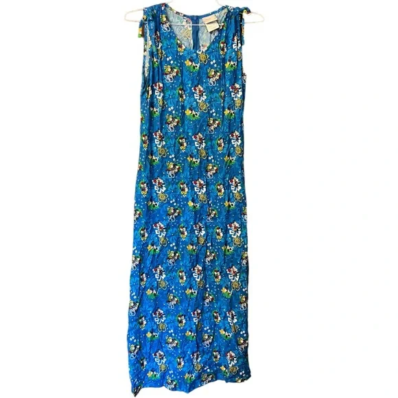 Disney Dresses | Vintage Disney Store Mickey & Minnie Mouse Hawaiian Midi Dress Slit Size Small | Color: Blue | Size: S | Pm-20536732'S Closet